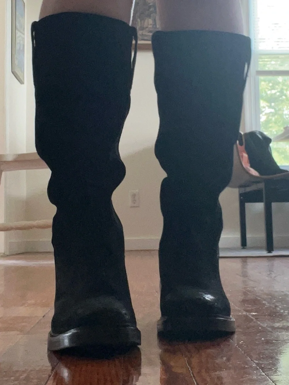 Frye Black Leather & Suede Over-the-Knee Block Heel Boots